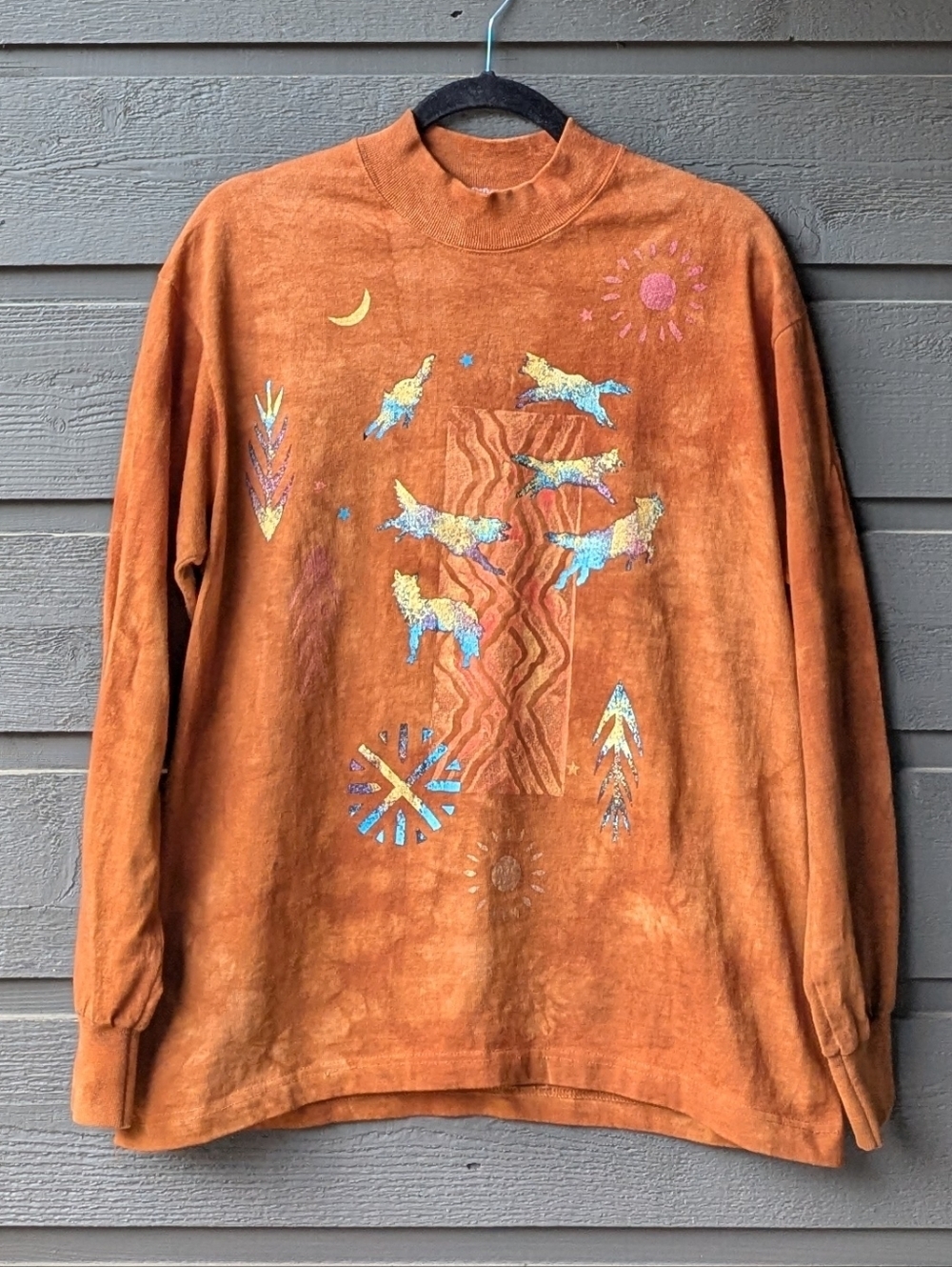 VTG 90s Cotton Deluxe Acid Wash Terracotta Orange Long Sleeve Tee Size Medium